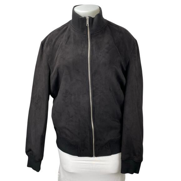 Zara Women's Black Faux Suede Full Zip High Neck Long Sleeve Coat Jacket Size XL - Picture 1 of 4